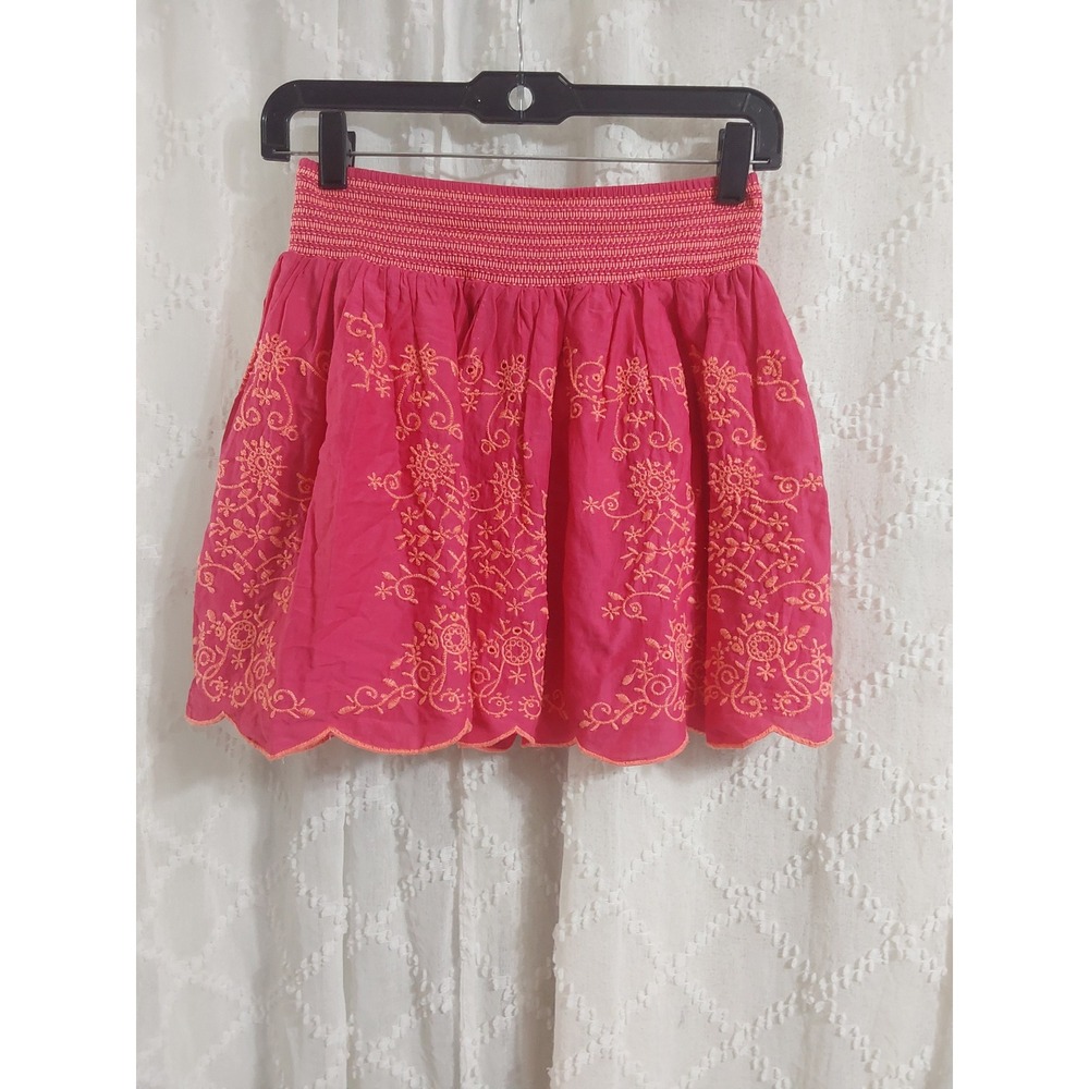 Aeropostale Womens Pink Embroidered Smocked Waist Scalloped Mini Skirt Small